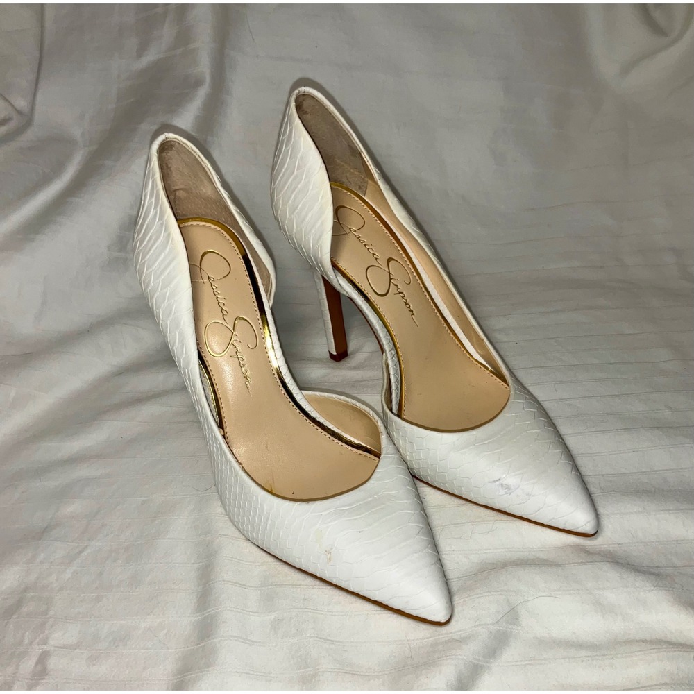 Jessica Simpson Womens White Snakeskin Pumps Stiletto Heels Wedding Size 5.5M
